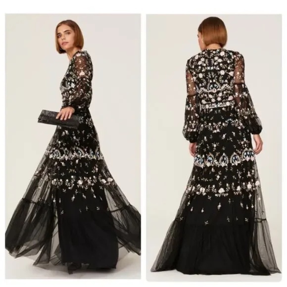 Ieena For Mac Duggal Sequin Embroidered Gown Size 4